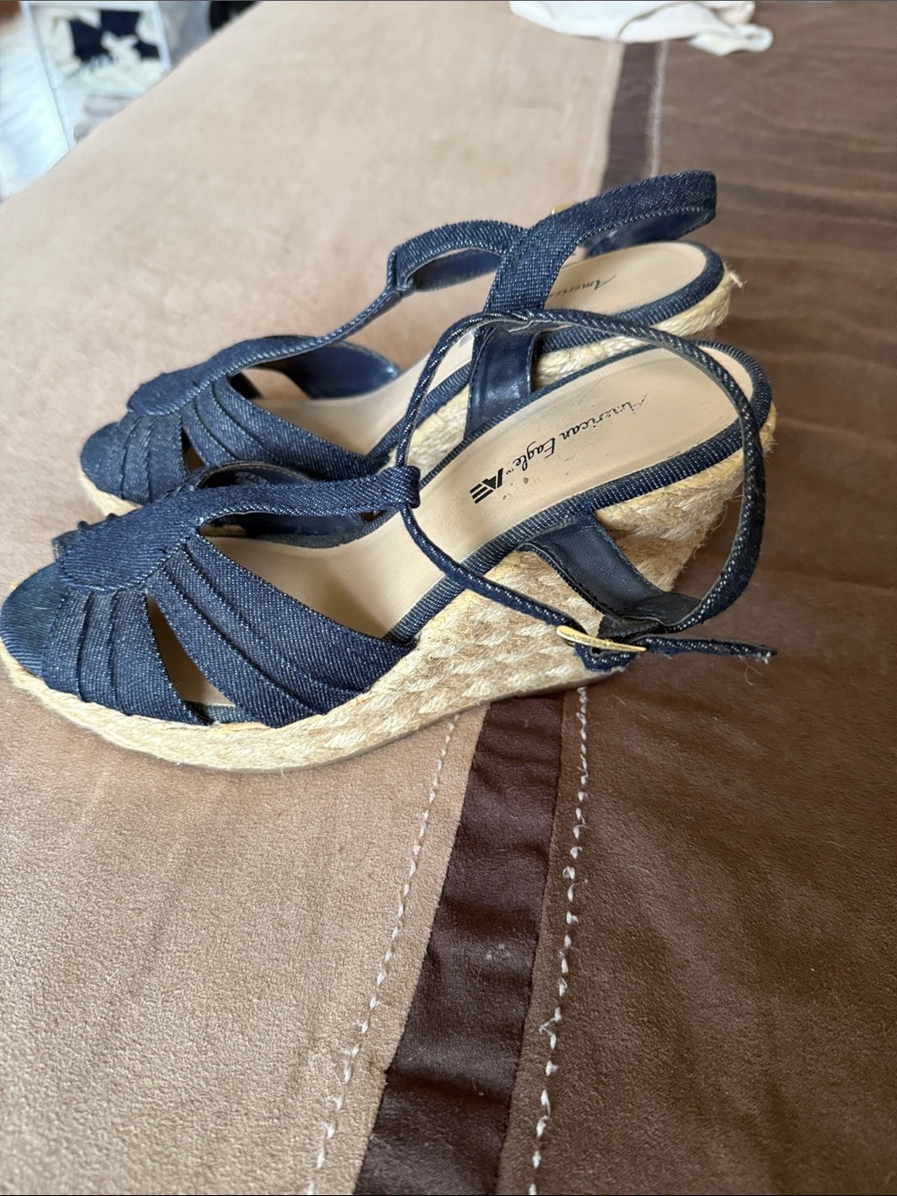American Eagle Dark Blue Denim Espadrille Wedge Sandals